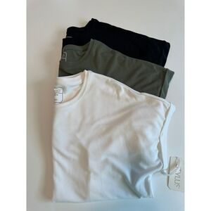 3 Medium T's, Stylus, Olive Green, Black, White (NWT) Short Sleeve, Curved Hem